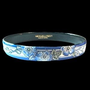 Vintage Michaela Frey Enamel Bangle Blue Flowers